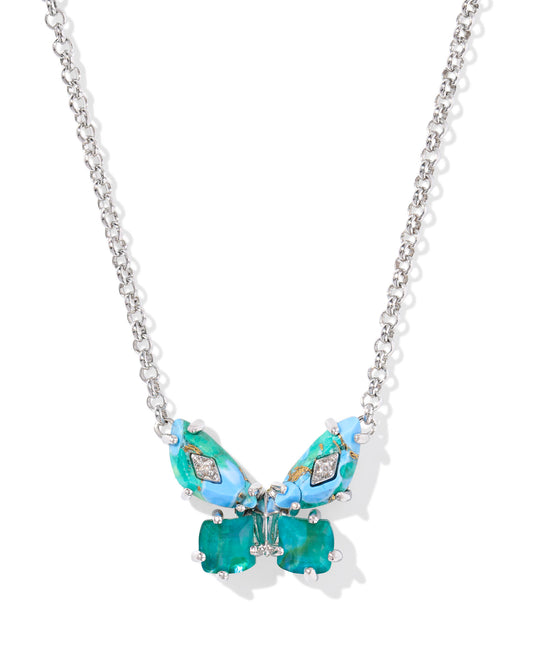 BIANCA BUTTERFLY SHORT PENDANT NECKLACE SILVER BRIGHT AQUA MIX