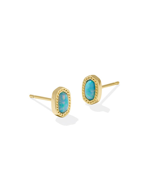 MINI ELLIE STUD EARRINGS GOLD LIGHT TEAL KYOCERA OPAL