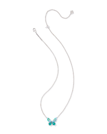 BIANCA BUTTERFLY SHORT PENDANT NECKLACE SILVER BRIGHT AQUA MIX