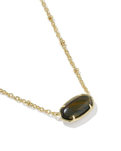 TIGETIGER STRIPED ELISA SHORT PENDANT NECKLACE GOLD DARK BROWN HAWK'S EYE
