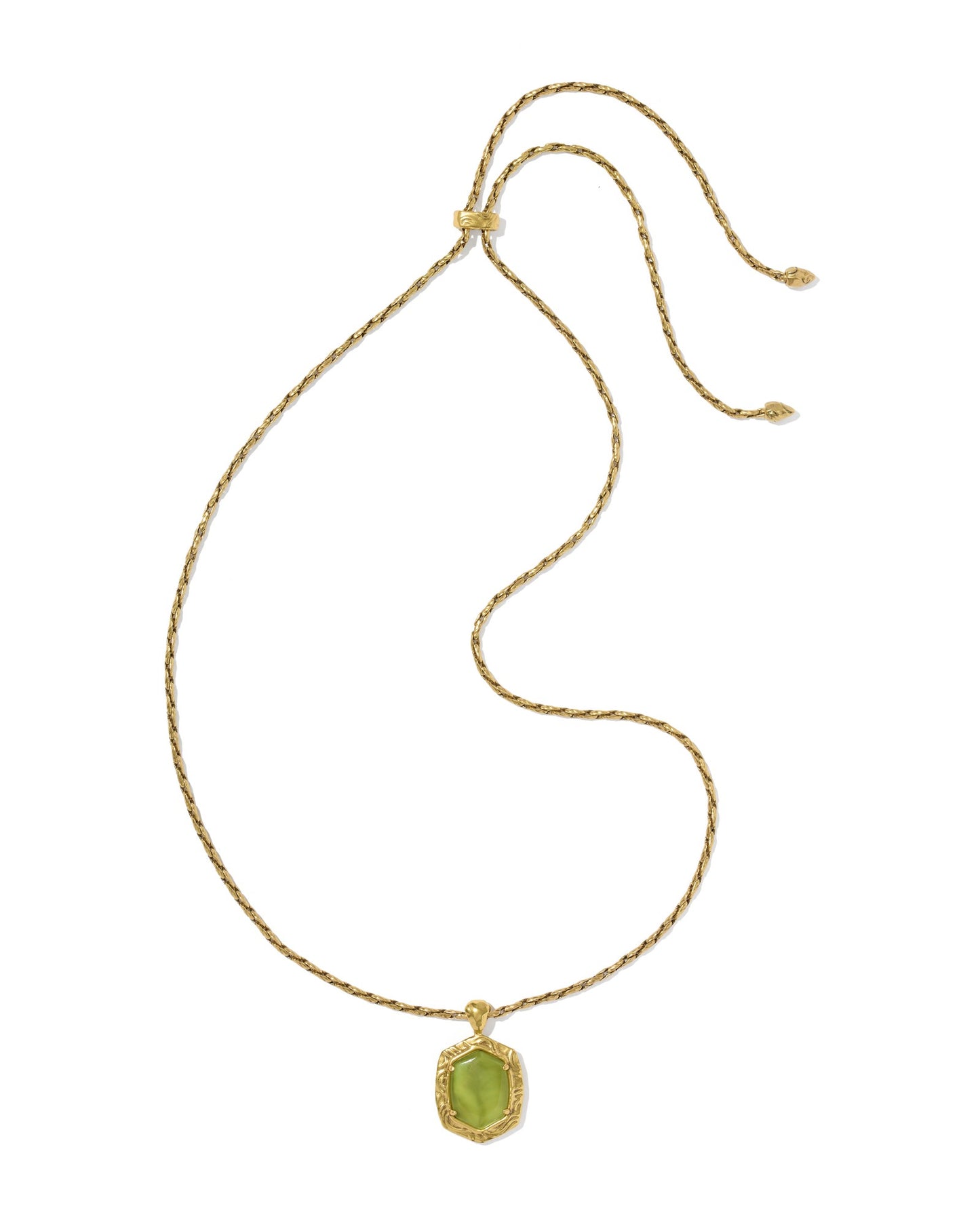 TIGER STRIPED DAPHNE SMALL LONG PENDANT NECKLACE VINTAGE GOLD CHARTREUSE GREEN MOTHER OF PEARL