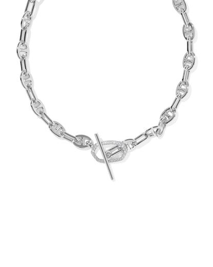 ELISA TOGGLE LINK AND CHAIN NECKLACE SILVER WHITE CZ
