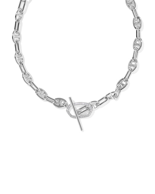 ELISA TOGGLE LINK AND CHAIN NECKLACE SILVER WHITE CZ