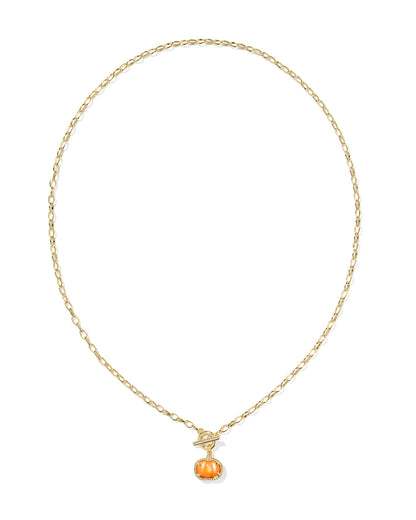 PUMPKIN LINK AND CHAIN NECKLACE GOLD ORANGE MOTHER OF PEARL