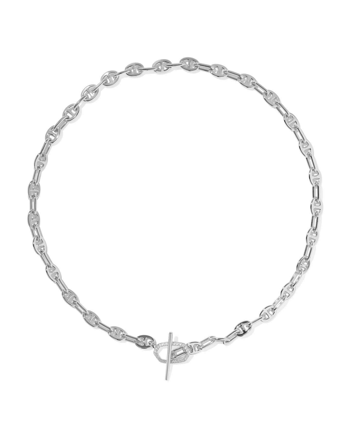 ELISA TOGGLE LINK AND CHAIN NECKLACE SILVER WHITE CZ