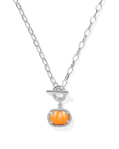PUMPKIN LINK AND CHAIN NECKLACE SILVER ORANGE MOTHER OF PEARL