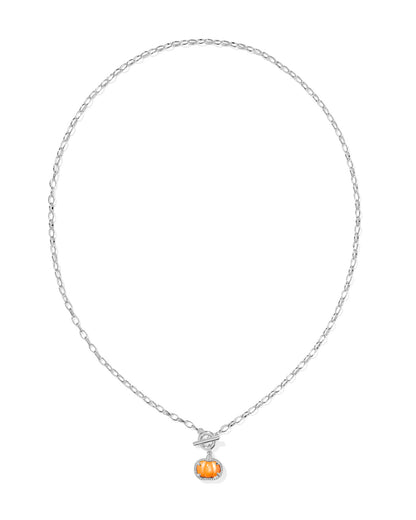 PUMPKIN LINK AND CHAIN NECKLACE SILVER ORANGE MOTHER OF PEARL