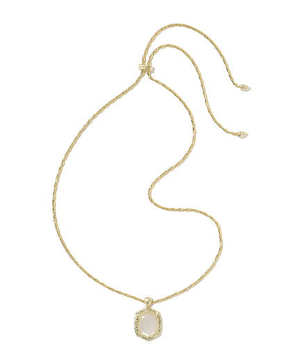 TIGER STRIPED DAPHNE SMALL LONG PENDANT NECKLACE GOLD NATURAL MOTHER OF PEARL