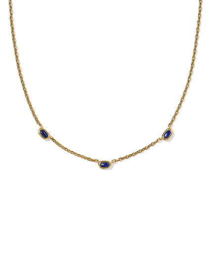 MINI ELISA THREE STONE STRAND NECKLACE VINTAGE GOLD BLUE LAPIS