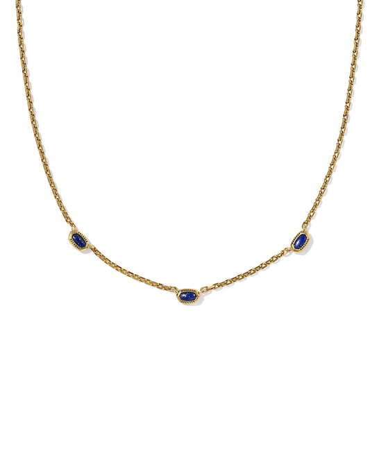 MINI ELISA THREE STONE STRAND NECKLACE VINTAGE GOLD BLUE LAPIS
