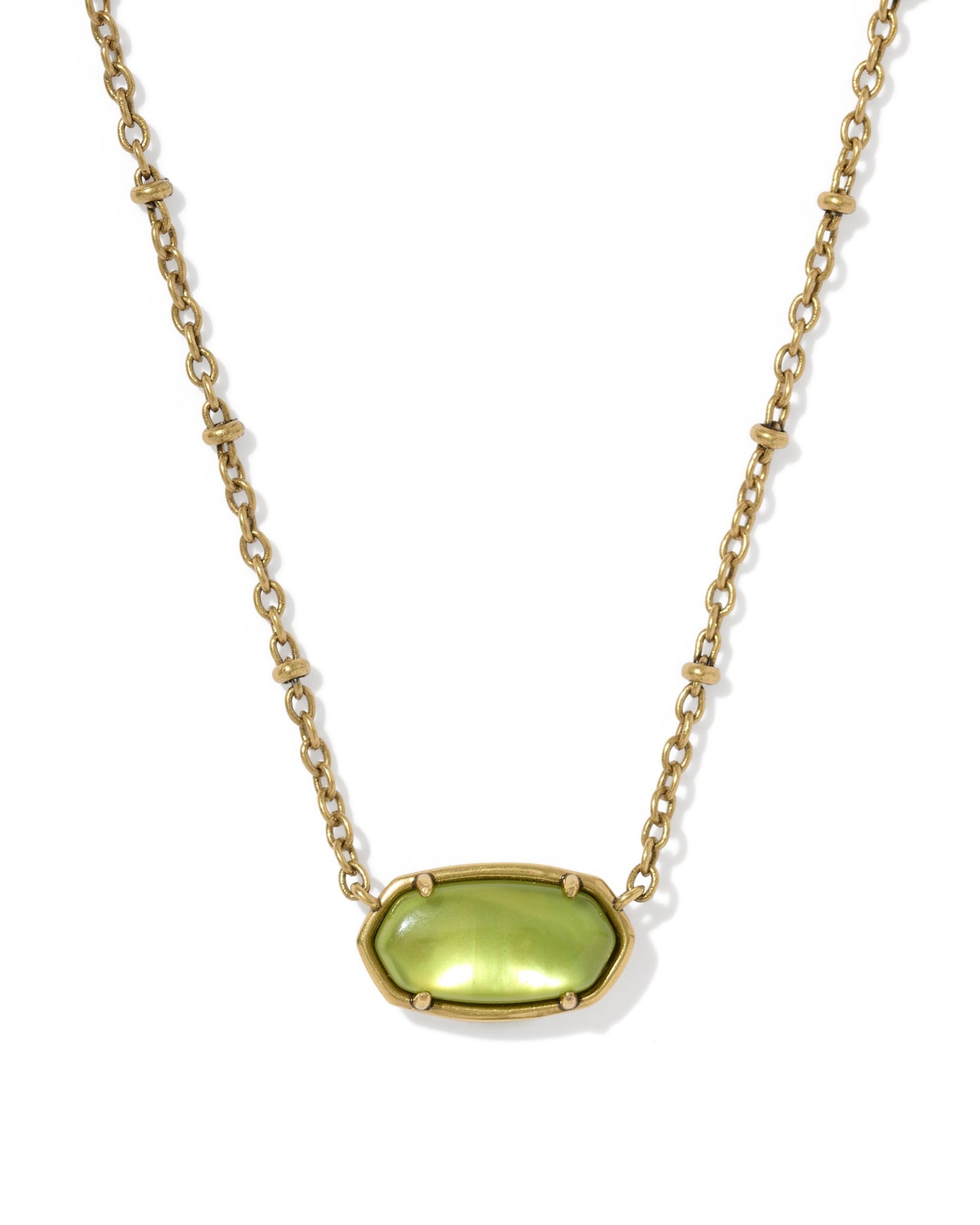 TIGER STRIPED ELISA SHORT PENDANT NECKLACE VINTAGE GOLD CHARTREUSE GREEN MOTHER OF PEARL
