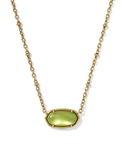 TIGER STRIPED ELISA SHORT PENDANT NECKLACE VINTAGE GOLD CHARTREUSE GREEN MOTHER OF PEARL