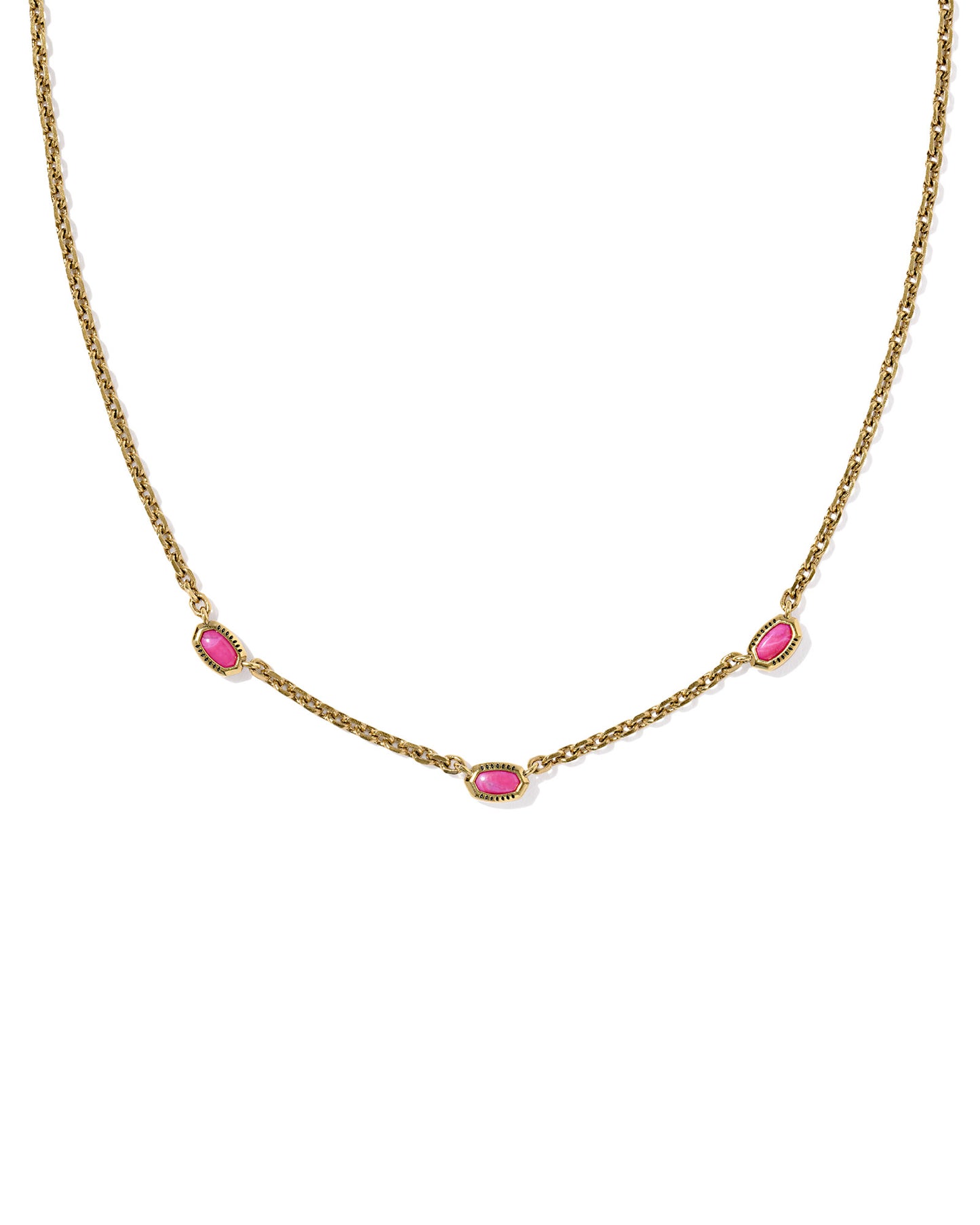 MINI ELISA THREE STONE STRAND NECKLACE VINTAGE GOLD DARK FUCHSIA VARIEGATED MAGNESITE