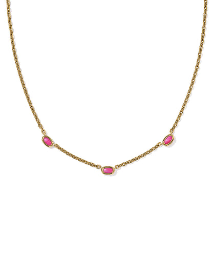 MINI ELISA THREE STONE STRAND NECKLACE VINTAGE GOLD DARK FUCHSIA VARIEGATED MAGNESITE