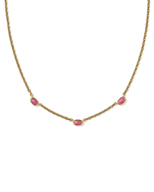 MINI ELISA THREE STONE STRAND NECKLACE VINTAGE GOLD DARK FUCHSIA VARIEGATED MAGNESITE