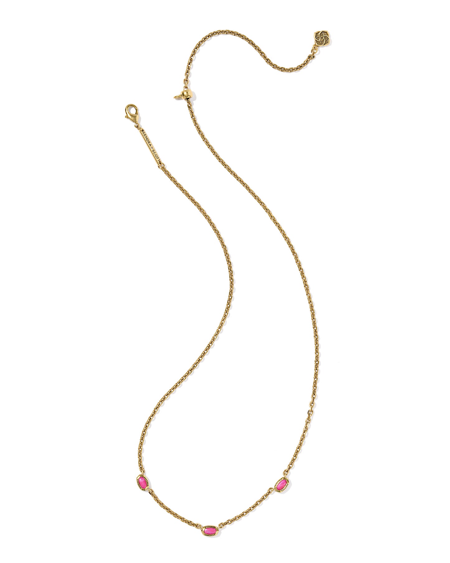 MINI ELISA THREE STONE STRAND NECKLACE VINTAGE GOLD DARK FUCHSIA VARIEGATED MAGNESITE