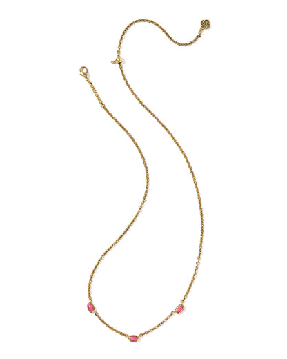 MINI ELISA THREE STONE STRAND NECKLACE VINTAGE GOLD DARK FUCHSIA VARIEGATED MAGNESITE
