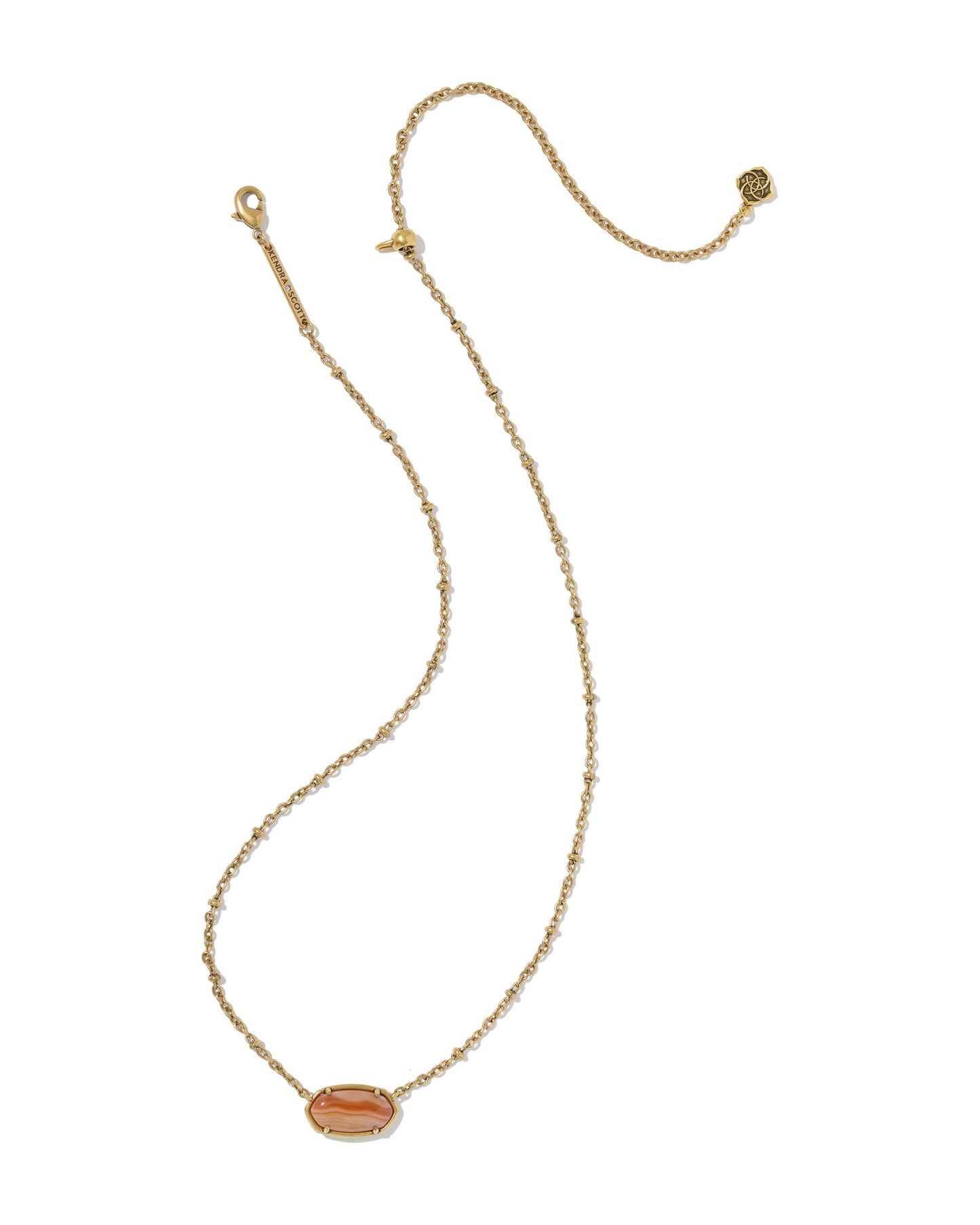 TIGER STRIPED ELISA SHORT PENDANT NECKLACE VINTAGE GOLD ORANGE BANDED AGATE