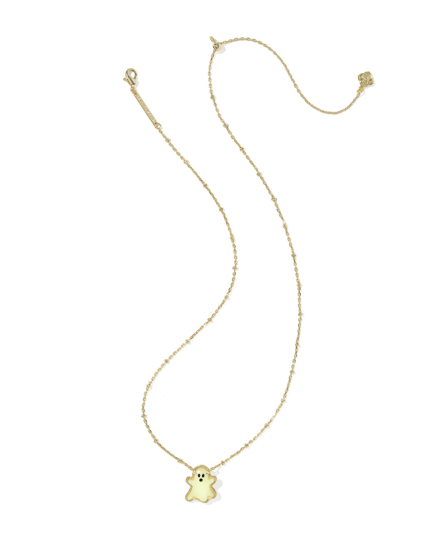 GHOST SHORT PENDANT NECKLACE GOLD WHITE GLOW IN THE DARK GLASS