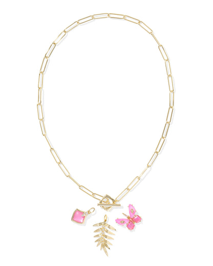 BIANCA BUTTERFLY CHARM NECKLACE GOLD PINK MIX