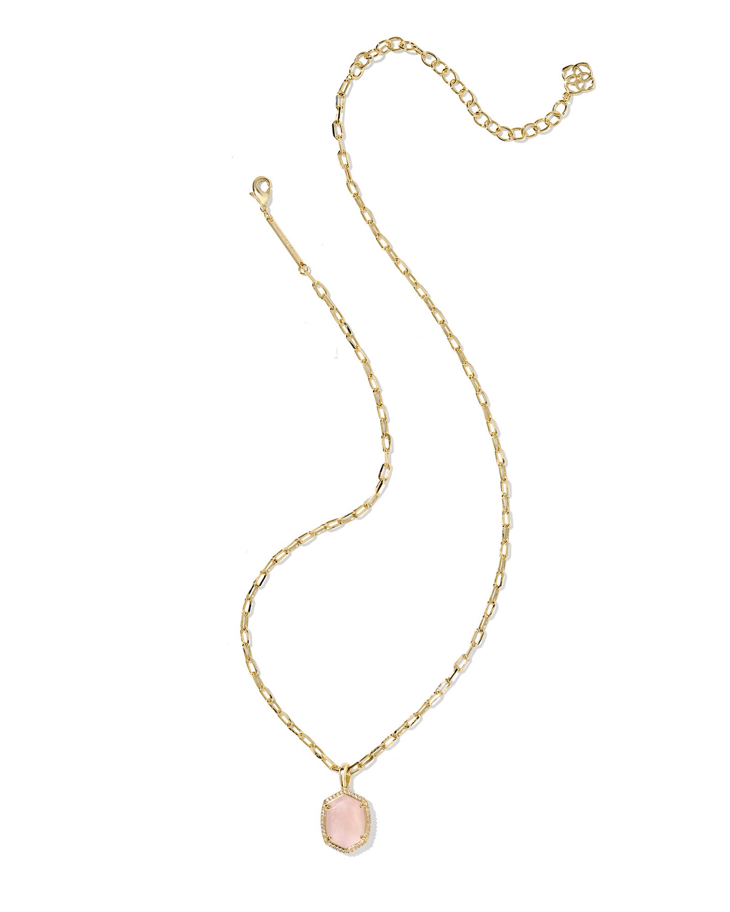 DAPHNE PAVE FRAME SHORT PENDANT NECKLACE SILVER ROSE QUARTZ