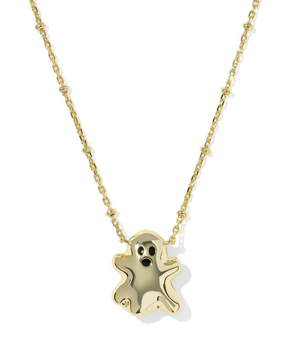 GHOST SHORT PENDANT NECKLACE GOLD WHITE GLOW IN THE DARK GLASS