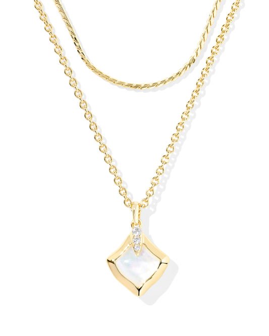 JOELLE MULTI STRAND NECKLACE GOLD IVORY MOTHER OF PEARL