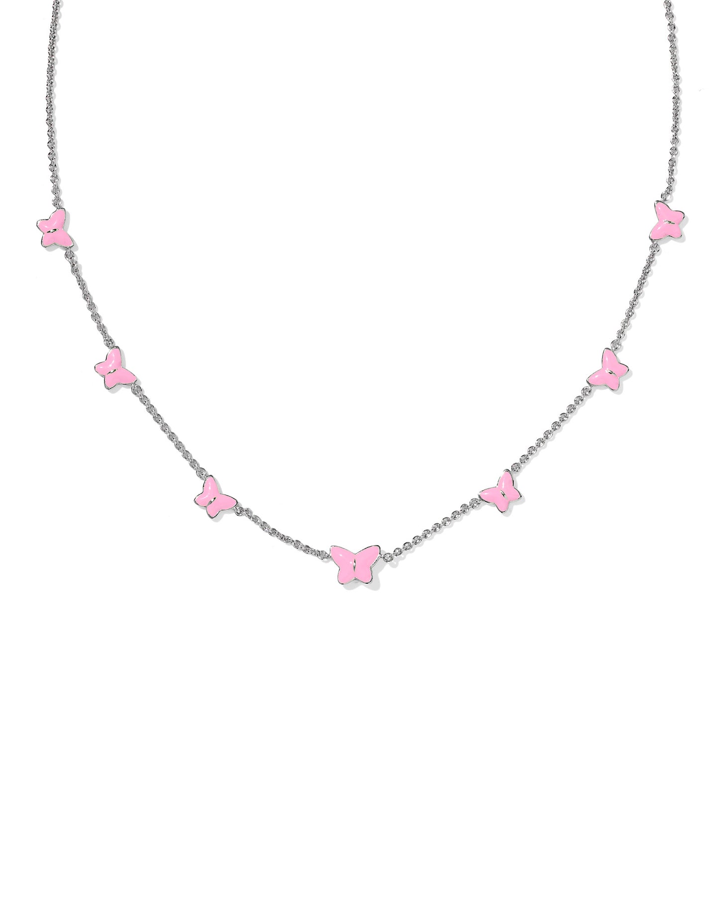 LILLIA BUTTERFLY ENAMEL STRAND NECKLACE SILVER PINK ENAMEL