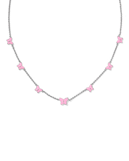 LILLIA BUTTERFLY ENAMEL STRAND NECKLACE SILVER PINK ENAMEL