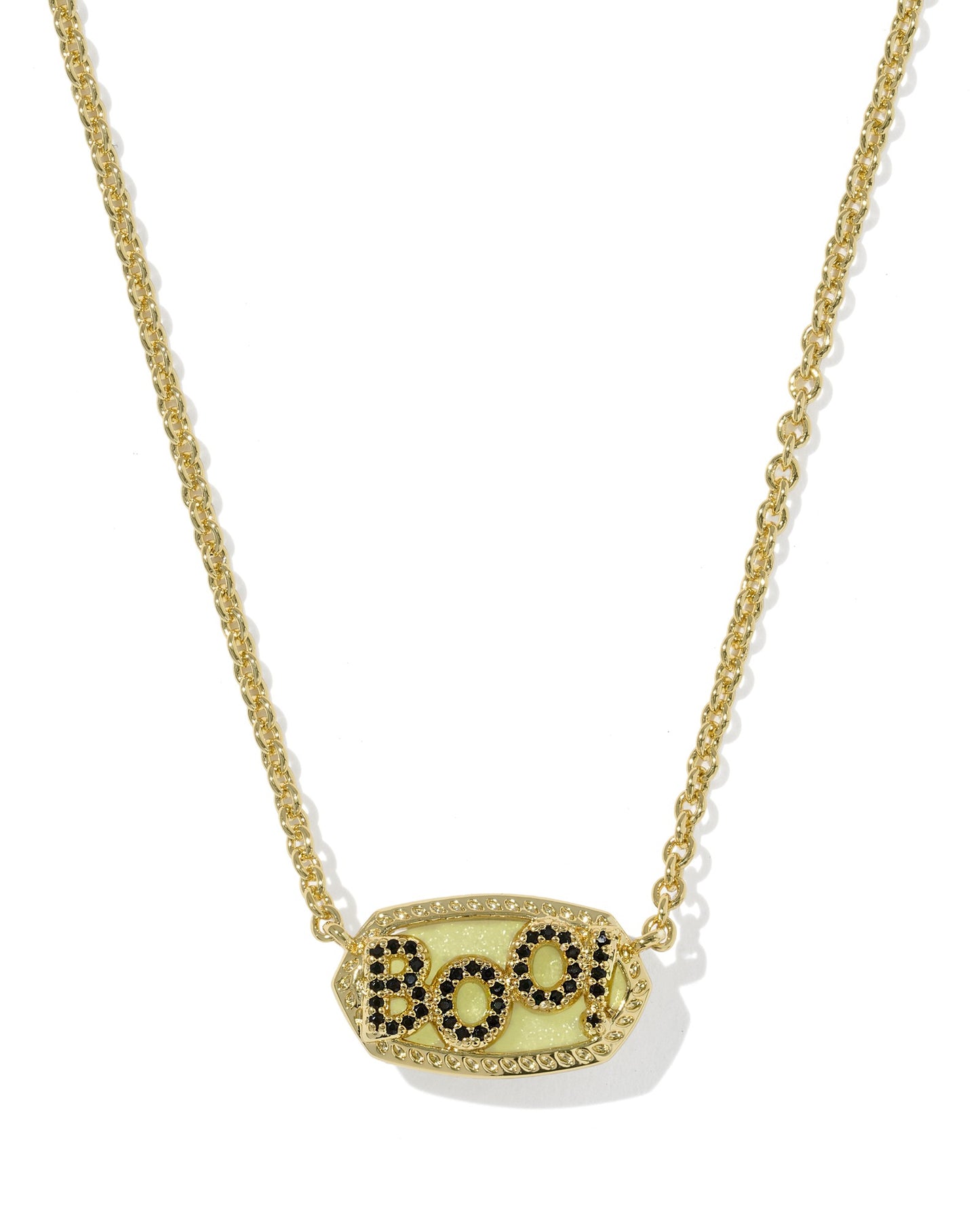 ELISA BOO SHORT PENDANT NECKLACE GOLD WHITE GLOW IN THE DARK GLASS