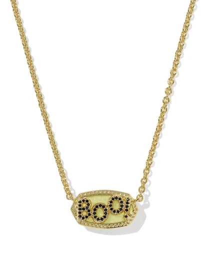 ELISA BOO SHORT PENDANT NECKLACE GOLD WHITE GLOW IN THE DARK GLASS