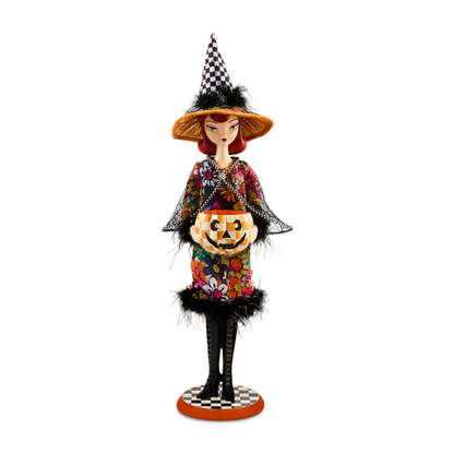 Mackenzie-Childs glamoura fabric witch with pumpkin