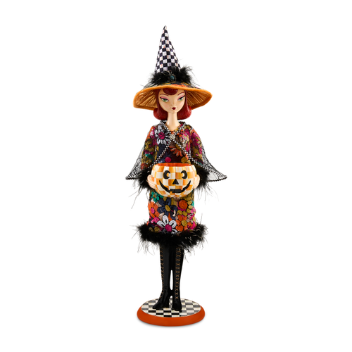 Mackenzie-Childs glamoura fabric witch with pumpkin