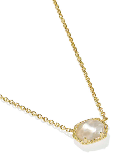 DAPHNE FRAME SHORT PENDANT NECKLACE GOLD IVORY MOTHER OF PEARL