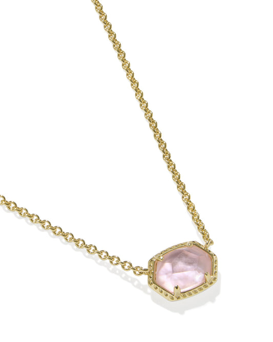 DAPHNE FRAME SHORT PENDANT NECKLACE GOLD LIGHT PINK MOTHER OF PEARL