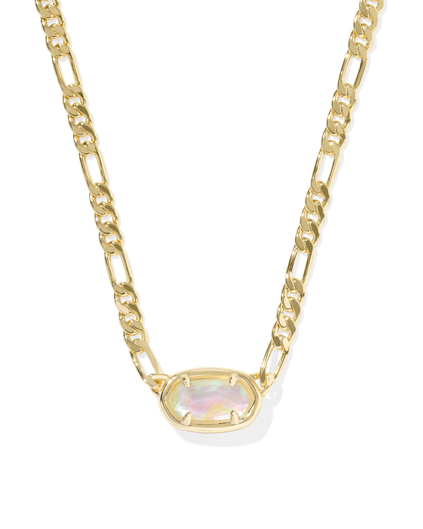 ELISA FIGARO CHAIN SHORT PENDANT NECKLACE GOLD IRIDESCENT ABALONE