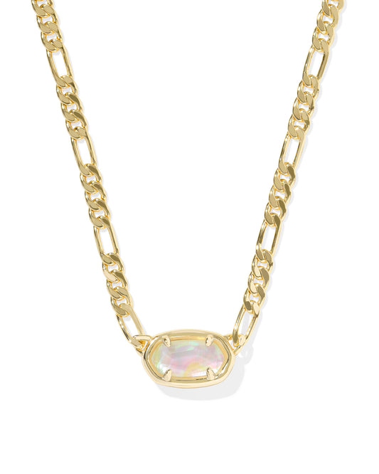 ELISA FIGARO CHAIN SHORT PENDANT NECKLACE GOLD IRIDESCENT ABALONE