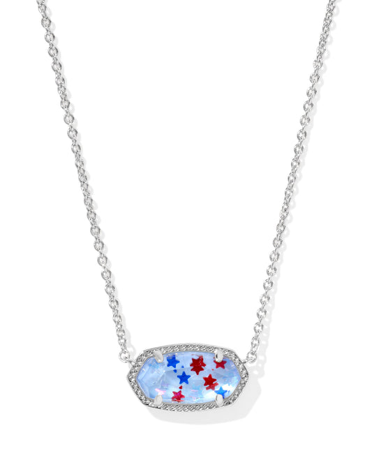 ELISA PENDANT NECKLACE SILVER RED WHITE BLUE STAR ILLUSION