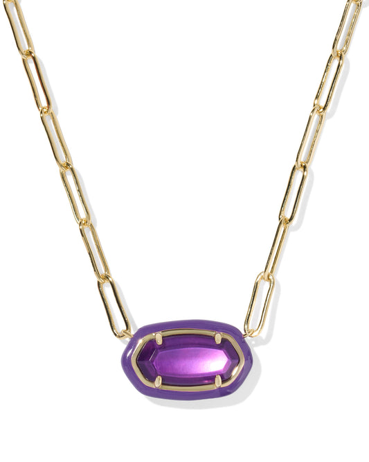 ELISA ENAMEL FRAME PAPERCLIP NECKLACE GOLD PURPLE MOTHER OF PEARL