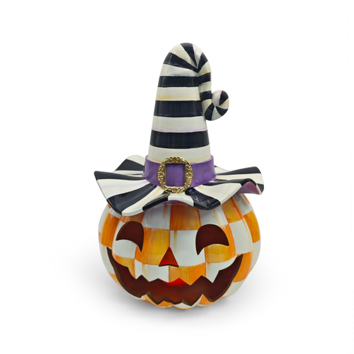 Mackenzie-Childs Orange Check Happy Jack illuminated pumpkin