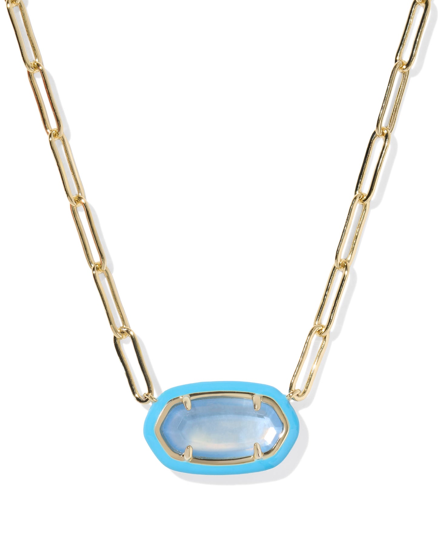ELISA ENAMEL FRAME PAPERCLIP NECKLACE GOLD PERIWINKLE ILLUSION