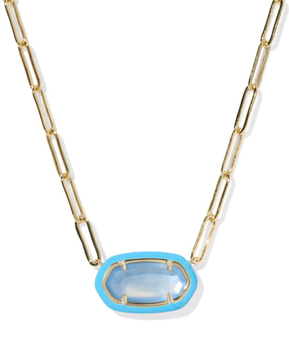 ELISA ENAMEL FRAME PAPERCLIP NECKLACE GOLD PERIWINKLE ILLUSION