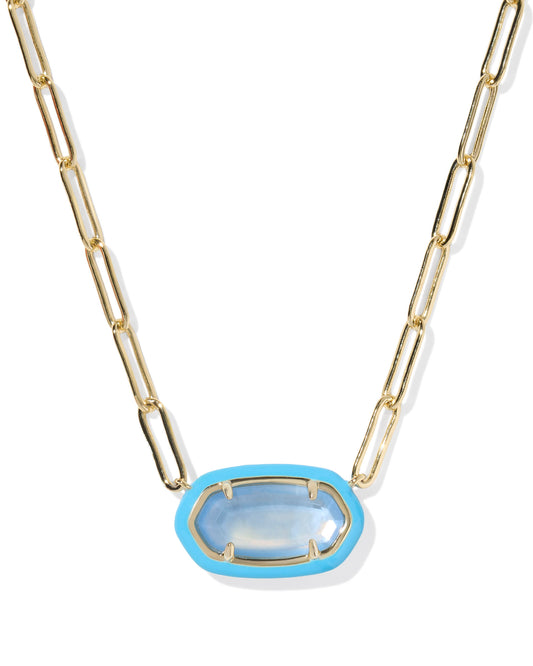 ELISA ENAMEL FRAME PAPERCLIP NECKLACE GOLD PERIWINKLE ILLUSION