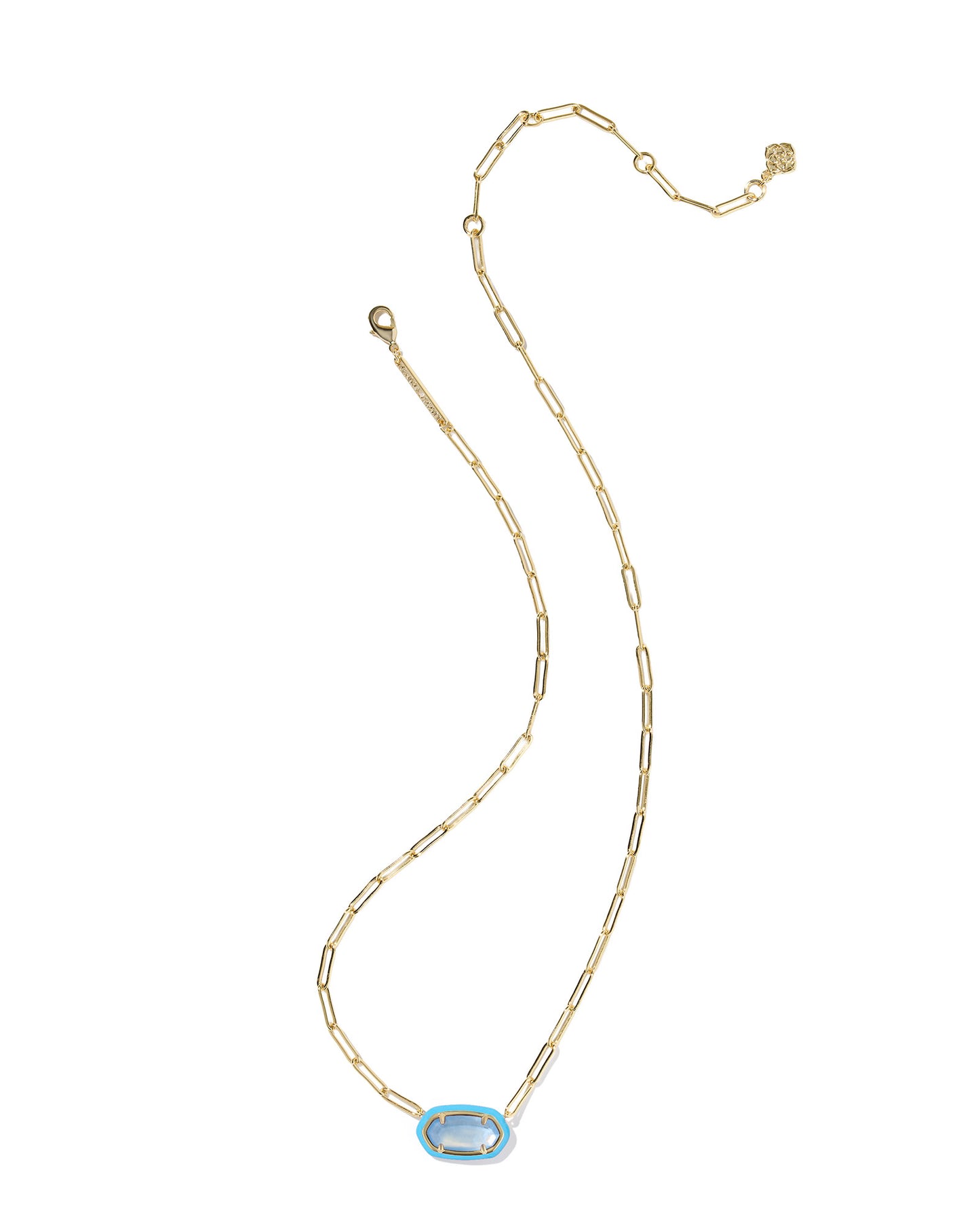 ELISA ENAMEL FRAME PAPERCLIP NECKLACE GOLD PERIWINKLE ILLUSION