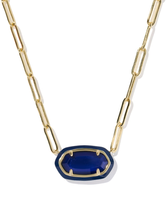 ELISA ENAMEL FRAME PAPERCLIP NECKLACE GOLD NAVY MOTHER OF PEARL