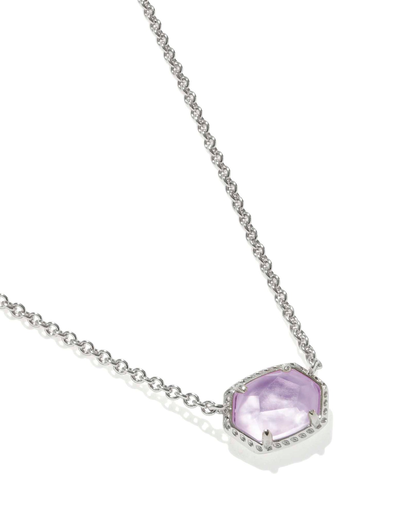 DAPHNE FRAME SHORT PENDANT NECKLACE SILVER PURPLE AMETHYST