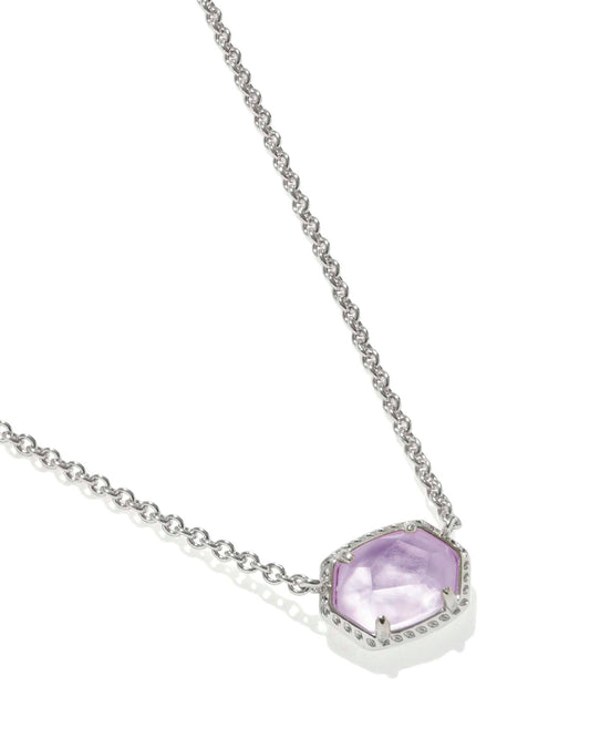 DAPHNE FRAME SHORT PENDANT NECKLACE SILVER PURPLE AMETHYST