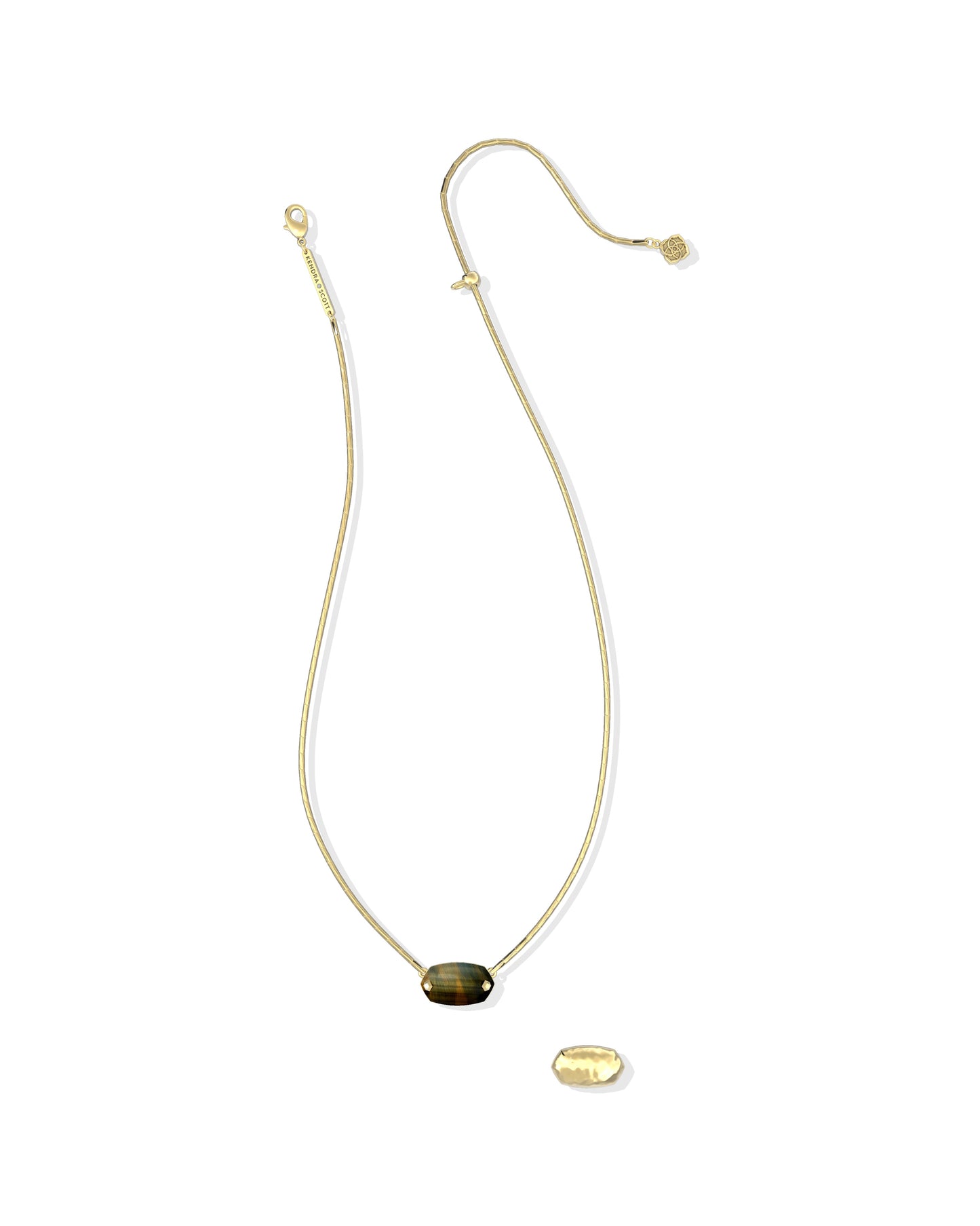 ELISA RIVETED SHORT PENDANT NECKLACE GOLD DARK BROWN HAWK'S EYE