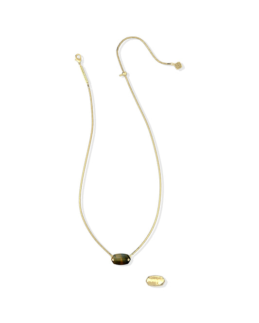 ELISA RIVETED SHORT PENDANT NECKLACE GOLD DARK BROWN HAWK'S EYE