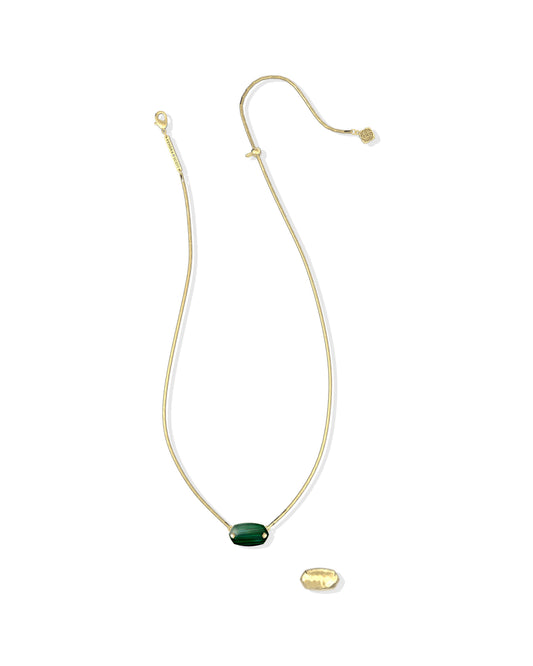 ELISA RIVETED SHORT PENDANT NECKLACE GOLD GREEN MALACHITE